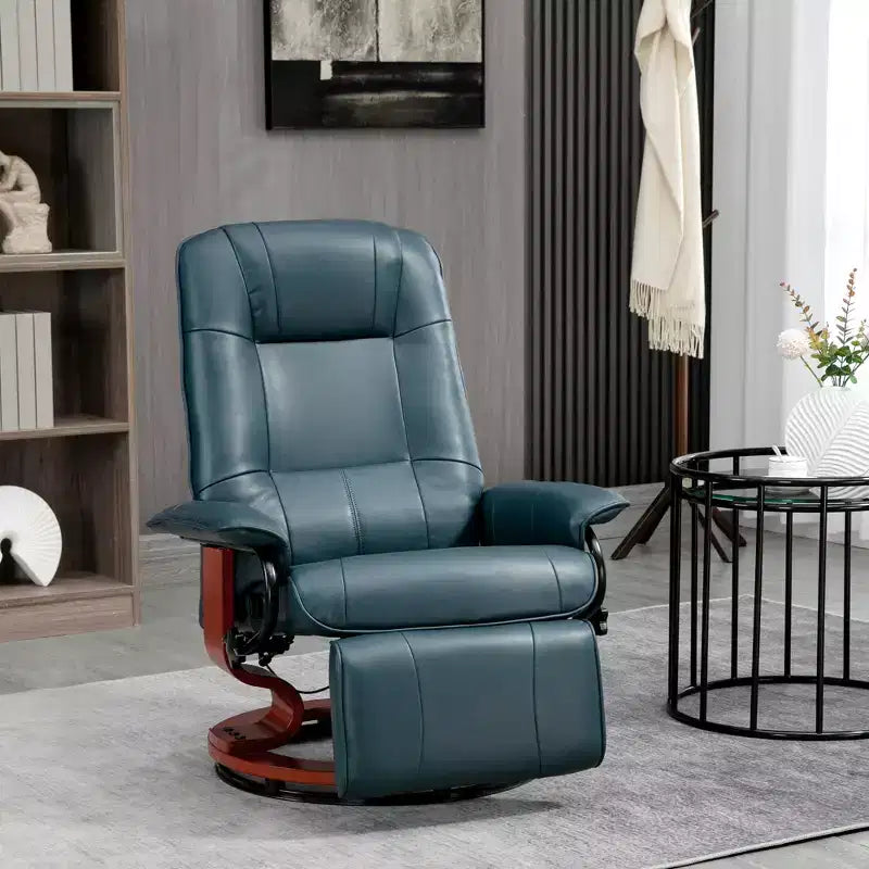 Fauteuil inclinable manuel en similicuir HOMCOM, fauteuil de relaxation pivotant réglable avec repose-pieds, accoudoir et base en bois enveloppée pour salon