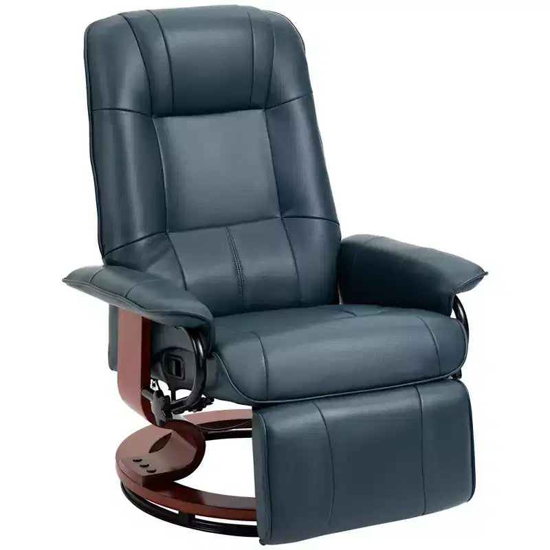 Fauteuil inclinable manuel en similicuir HOMCOM, fauteuil de relaxation pivotant réglable avec repose-pieds, accoudoir et base en bois enveloppée pour salon
