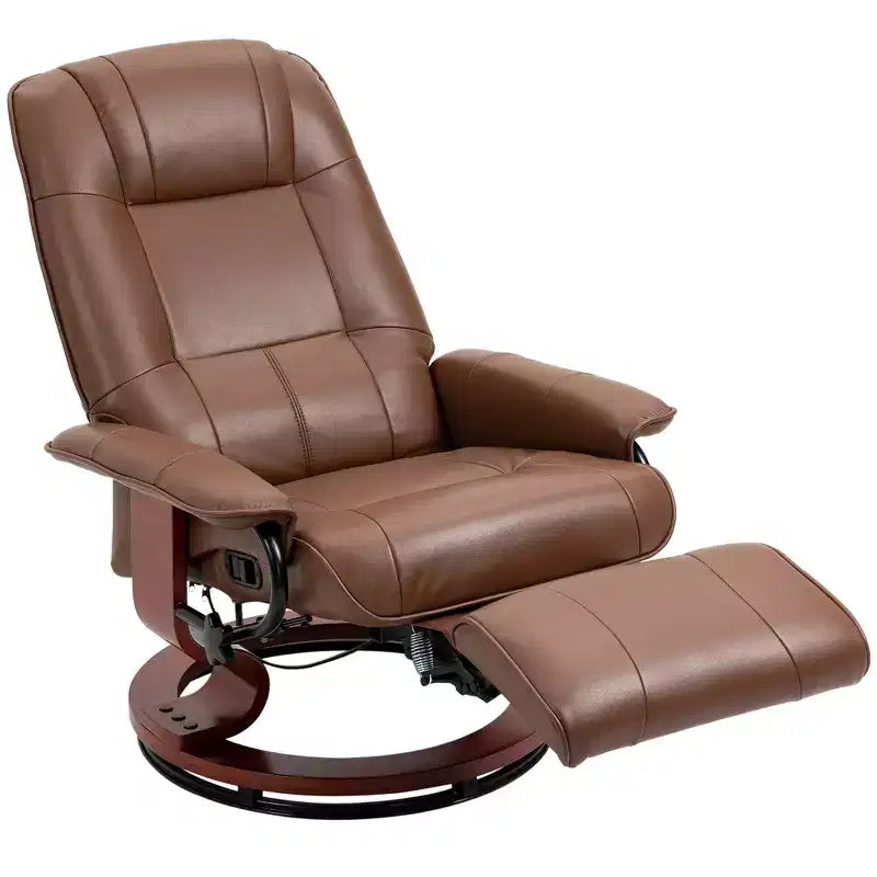 Fauteuil inclinable manuel en similicuir HOMCOM, fauteuil de relaxation pivotant réglable avec repose-pieds, accoudoir et base en bois enveloppée pour salon