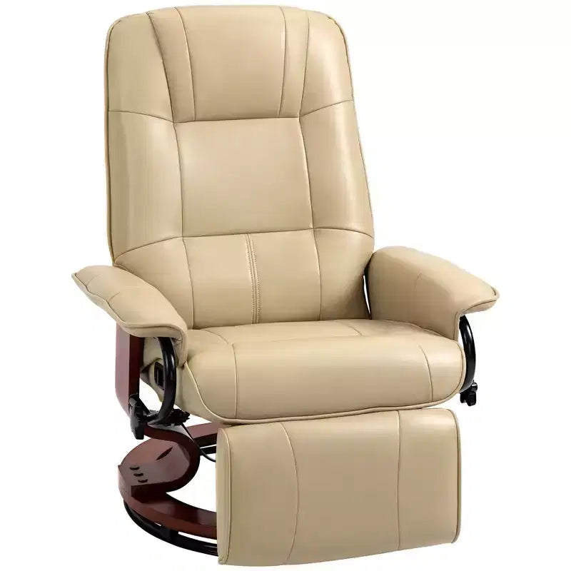 Fauteuil inclinable manuel en similicuir HOMCOM, fauteuil de relaxation pivotant réglable avec repose-pieds, accoudoir et base en bois enveloppée pour salon