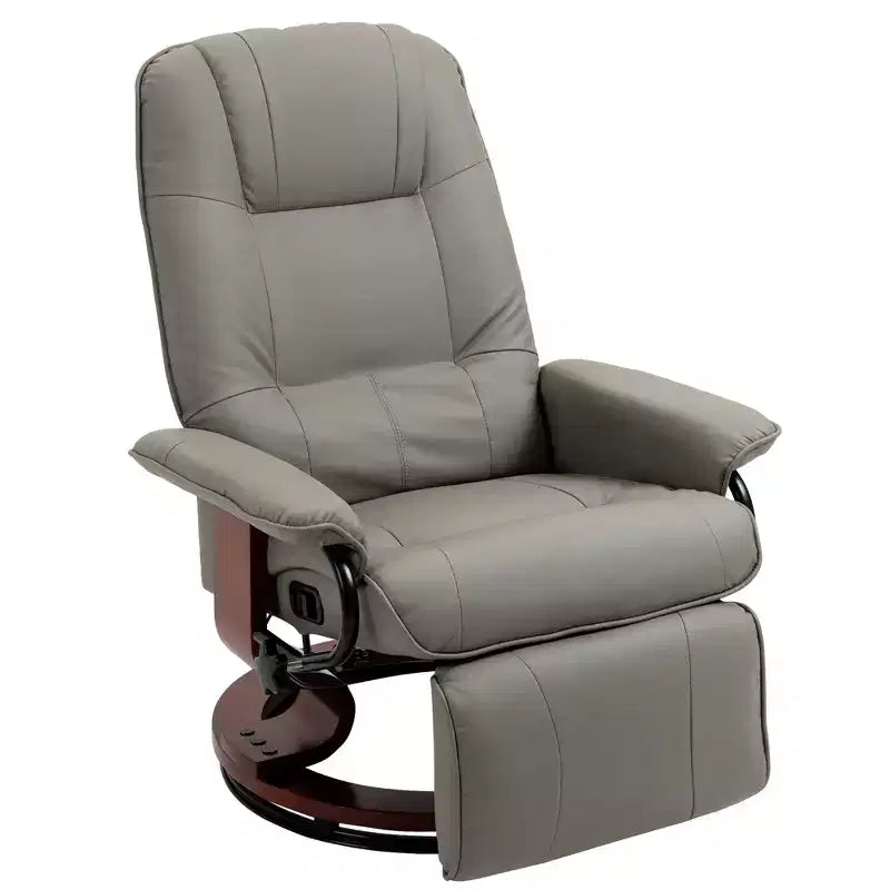 Fauteuil inclinable manuel en similicuir HOMCOM, fauteuil de relaxation pivotant réglable avec repose-pieds, accoudoir et base en bois enveloppée pour salon