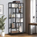 TUYOHW Bibliothèque 7 niveaux de 201 cm de haut, Grande unité d'exposition ouverte avec 10 compartiments - Étagère à livres moderne sur pied pour salon, bureau, noir