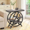 TUYOHW Industrial End Table,4-Tier Side Table with Rustic Brown Top & Black Metal Frame,Staggered Shelves