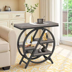 TUYOHW Industrial End Table,4-Tier Side Table with Rustic Brown Top & Black Metal Frame,Staggered Shelves
