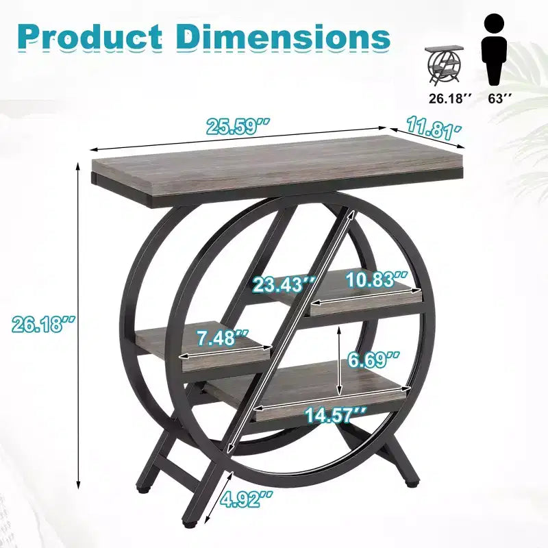 Table d'appoint industrielle TUYOHW, table de chevet à 4 niveaux avec plateau marron rustique et cadre en métal noir, étagères décalées
