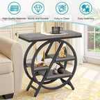 Table d'appoint industrielle TUYOHW, table de chevet à 4 niveaux avec plateau marron rustique et cadre en métal noir, étagères décalées
