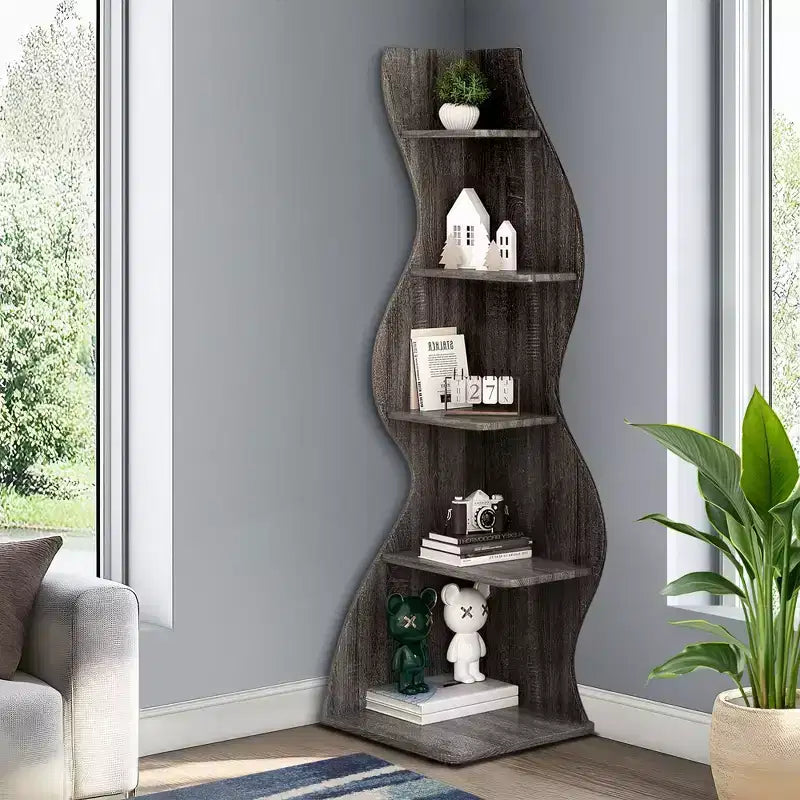 TUYOHW Étagère d'angle murale, bibliothèque flottante à 5 niveaux pour la maison moderne - Unité de rangement et de présentation peu encombrante, gris