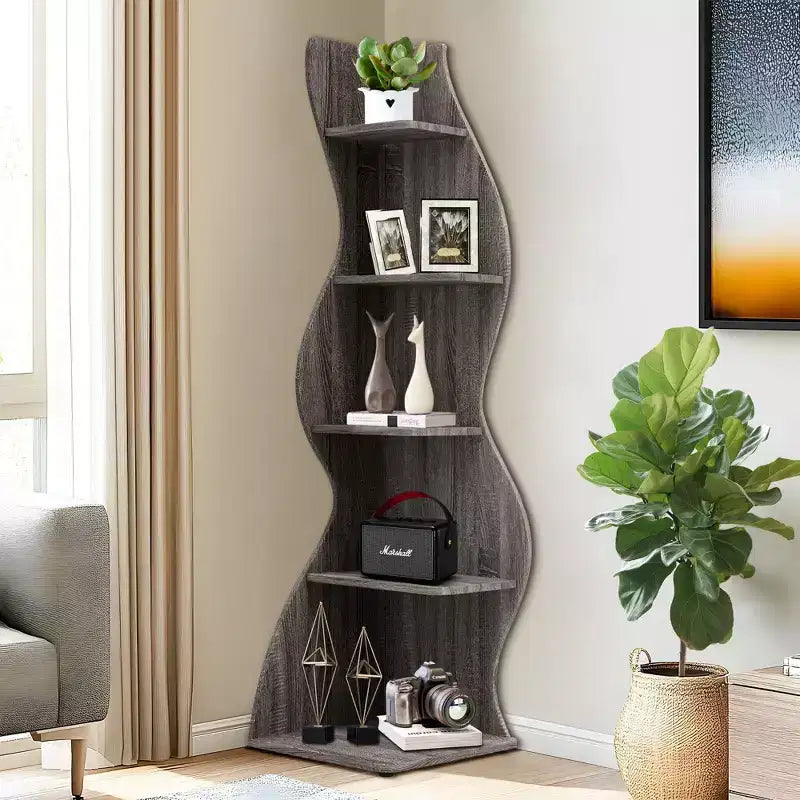 TUYOHW Étagère d'angle murale, bibliothèque flottante à 5 niveaux pour la maison moderne - Unité de rangement et de présentation peu encombrante, gris