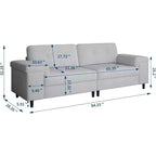 Canapé moderne 3 places de 85 pouces pour salon, canapé en chenille avec assise profonde, accoudoirs larges réglables et dossier moelleux, canapé de chambre confortable capitonné