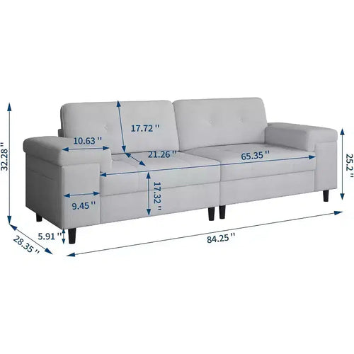 Canapé moderne 3 places de 85 pouces pour salon, canapé en chenille avec assise profonde, accoudoirs larges réglables et dossier moelleux, canapé de chambre confortable capitonné