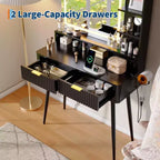 Coiffeuse avec miroir et lumières, table de maquillage en bois avec 2 tiroirs et station de charge, petite coiffeuse pour chambre à coucher, blanc