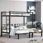 Twin Metal Bunk Bed, Triple Convertible Loft, Full-Length Guardrail & Ladder, Space-Saving, No Box Spring, Black, Twin Over Twin for Teens/Adults