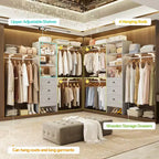 Besiost Ensemble de 2 organiseurs de dressing avec étagères et 6 tringles de suspension, système de dressing 116-192 avec tiroirs
