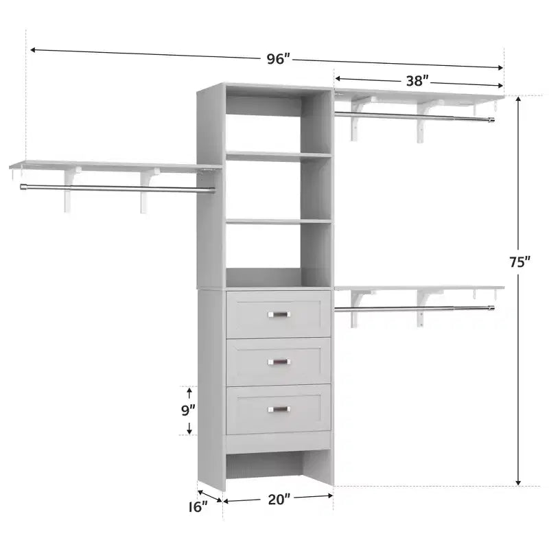Besiost Ensemble de 2 organiseurs de dressing avec étagères et 6 tringles de suspension, système de dressing 116-192 avec tiroirs