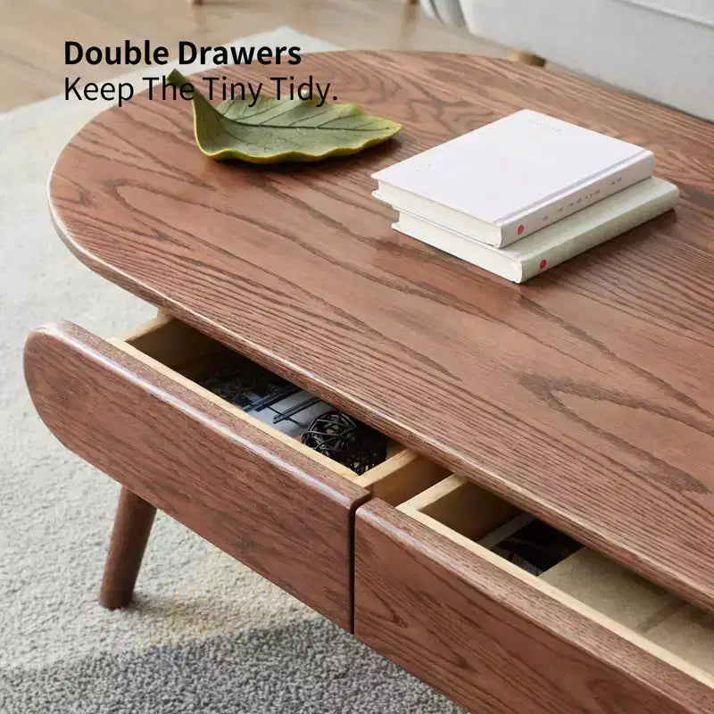 Table basse ovale de salon, table basse de ferme en bois avec 2 tiroirs, table basse moderne pour bureau, hôtel, balcon
