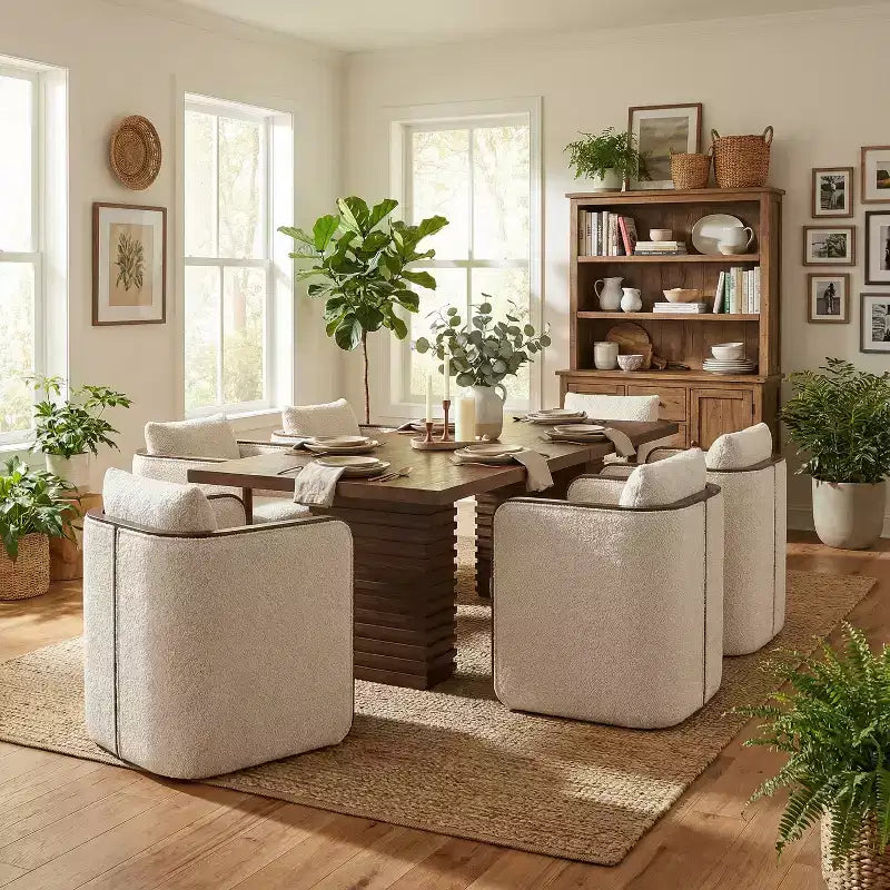 Christopher Knight Home Yao, ensemble de salle à manger moderne 7 pièces avec table rectangulaire et 6 chaises rembourrées en bois d'hévéa