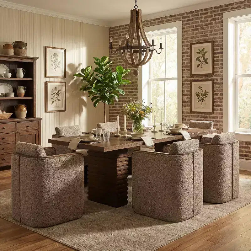 Christopher Knight Home Yao, ensemble de salle à manger moderne 7 pièces avec table rectangulaire et 6 chaises rembourrées en bois d'hévéa