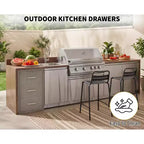 Tiroirs de cuisine extérieure encastrables triples avec poignée en acier inoxydable - Porte-serviettes en papier intégré pour îlot de barbecue et station de grillade de patio