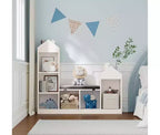 Étagère à livres pour enfants, 6 cubes de rangement pour enfants avec coussin d'assise, bibliothèque en forme de toit pour enfants, kit anti-basculement, blanc