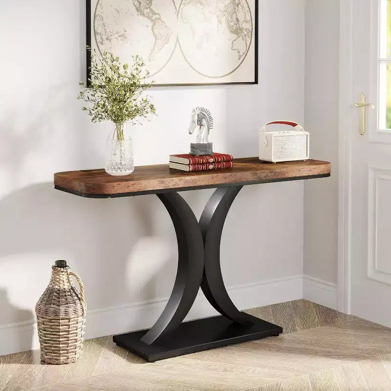 Table console d'entrée industrielle Lantine, table d'appoint compacte pour couloir et petits espaces