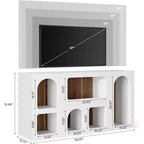 Meuble TV moderne Lantine de 150 cm pour téléviseurs jusqu'à 65 pouces, meuble de divertissement en bois avec étagères ouvertes pour salon, chambre, blanc