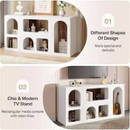 Meuble TV moderne Lantine de 150 cm pour téléviseurs jusqu'à 65 pouces, meuble de divertissement en bois avec étagères ouvertes pour salon, chambre, blanc