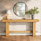 Lantine 63-Inch Solid Wood Console Table, Farmhouse Sofa Table with Storage for Living Room, Narrow Entryway and Hallway Accent Table, Natural Finish