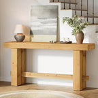Console en bois massif Lantine de 63 pouces, table de canapé style ferme avec rangement pour salon, table d'appoint étroite pour entrée et couloir, finition naturelle