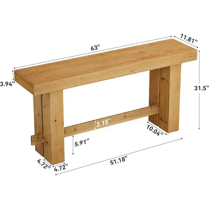 Console en bois massif Lantine de 63 pouces, table de canapé style ferme avec rangement pour salon, table d'appoint étroite pour entrée et couloir, finition naturelle