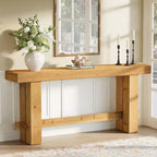 Console en bois massif Lantine de 63 pouces, table de canapé style ferme avec rangement pour salon, table d'appoint étroite pour entrée et couloir, finition naturelle