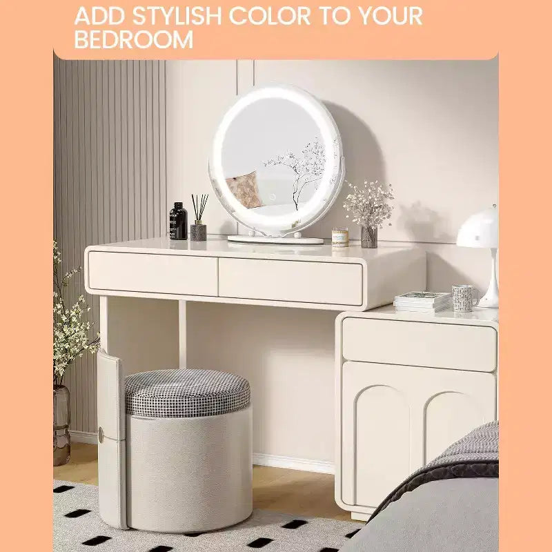 Miroir de maquillage lumineux 19 pouces, miroir de coiffeuse blanc rotatif à 360° pour chambre, à poser sur table ou bureau
