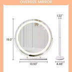 Miroir de maquillage lumineux 19 pouces, miroir de coiffeuse blanc rotatif à 360° pour chambre, à poser sur table ou bureau