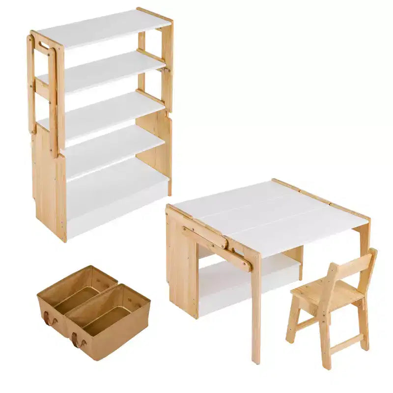 Art Table and 1 Chair Set, Convertible Activity Tabl, Craft Play Desk with 2 Storage Box, Folding Table and Chair Furniture Set, Adjustable Table
