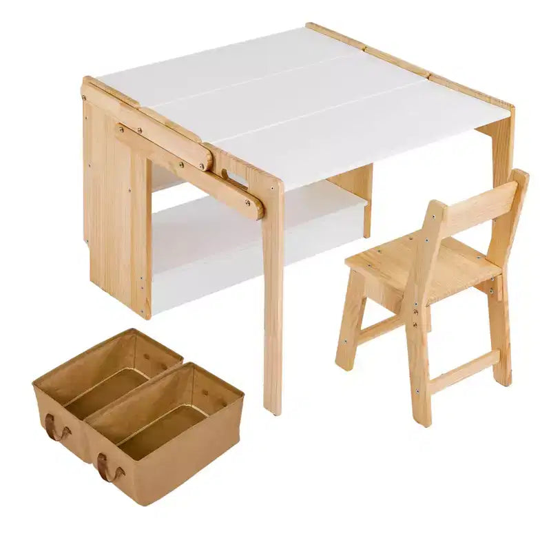 Table d'art et ensemble 1 chaise, table d'activités convertible, bureau de jeu créatif avec 2 boîtes de rangement, ensemble de meubles table et chaise pliantes, table réglable