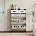 Meuble à chaussures étroit avec 3 grands tiroirs basculants et 2 tiroirs de rangement - Rangement à chaussures mince pour entrée, couloir, chambre à coucher