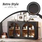 JVNOXK Buffet de rangement grande capacité 4 portes de 152 cm – Design de meuble arqué avec étagères réglables – Idéal pour les cuisines, Noir