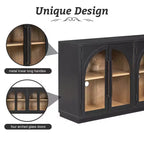 JVNOXK Buffet de rangement grande capacité 4 portes de 152 cm – Design de meuble arqué avec étagères réglables – Idéal pour les cuisines, Noir
