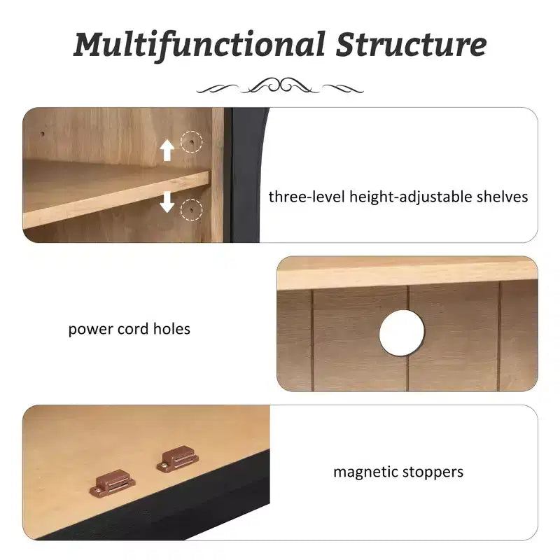 JVNOXK Buffet de rangement grande capacité 4 portes de 152 cm – Design de meuble arqué avec étagères réglables – Idéal pour les cuisines, Noir