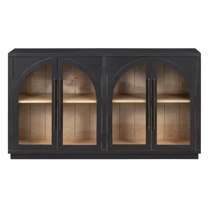 JVNOXK Buffet de rangement grande capacité 4 portes de 152 cm – Design de meuble arqué avec étagères réglables – Idéal pour les cuisines, Noir