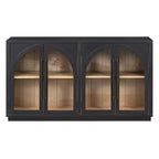 JVNOXK Buffet de rangement grande capacité 4 portes de 152 cm – Design de meuble arqué avec étagères réglables – Idéal pour les cuisines, Noir