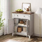 Meuble de rangement réglable à 3 niveaux avec portes persiennes - Buffet de ferme étanche et meuble de bar à café avec tiroir spacieux