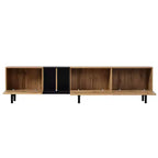VIYET 77Meuble TV moderne pour TV 80", Meuble TV en MDF aspect bois naturel avec 3 portes abattantes et grand espace de rangement