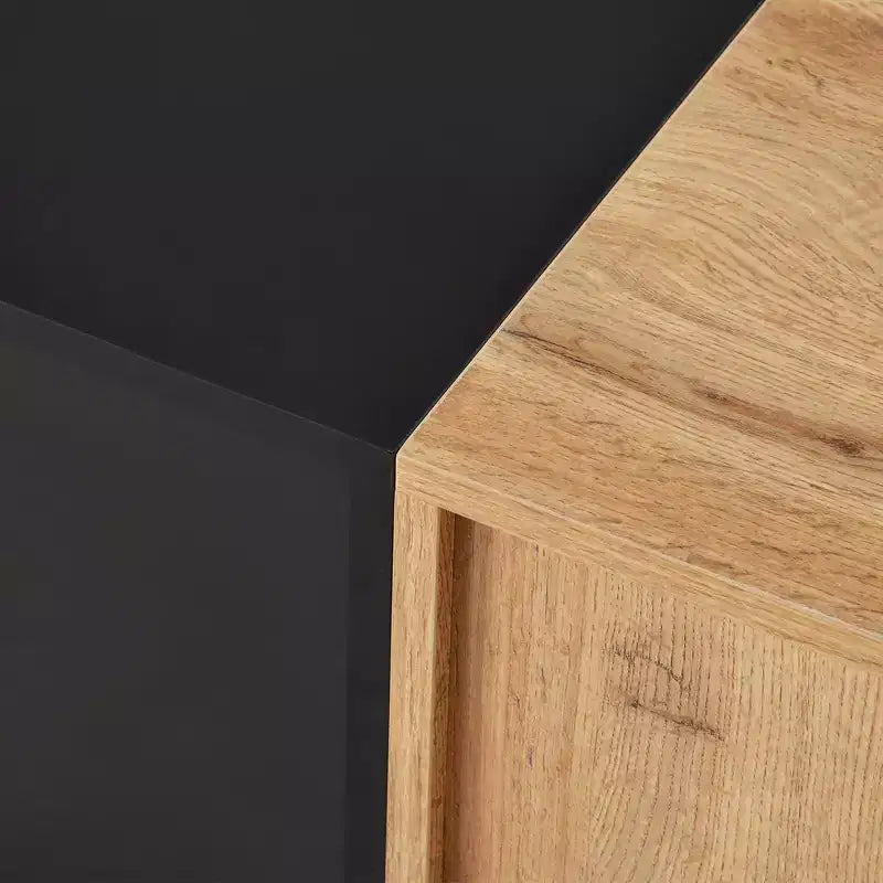 VIYET 77Meuble TV moderne pour TV 80", Meuble TV en MDF aspect bois naturel avec 3 portes abattantes et grand espace de rangement