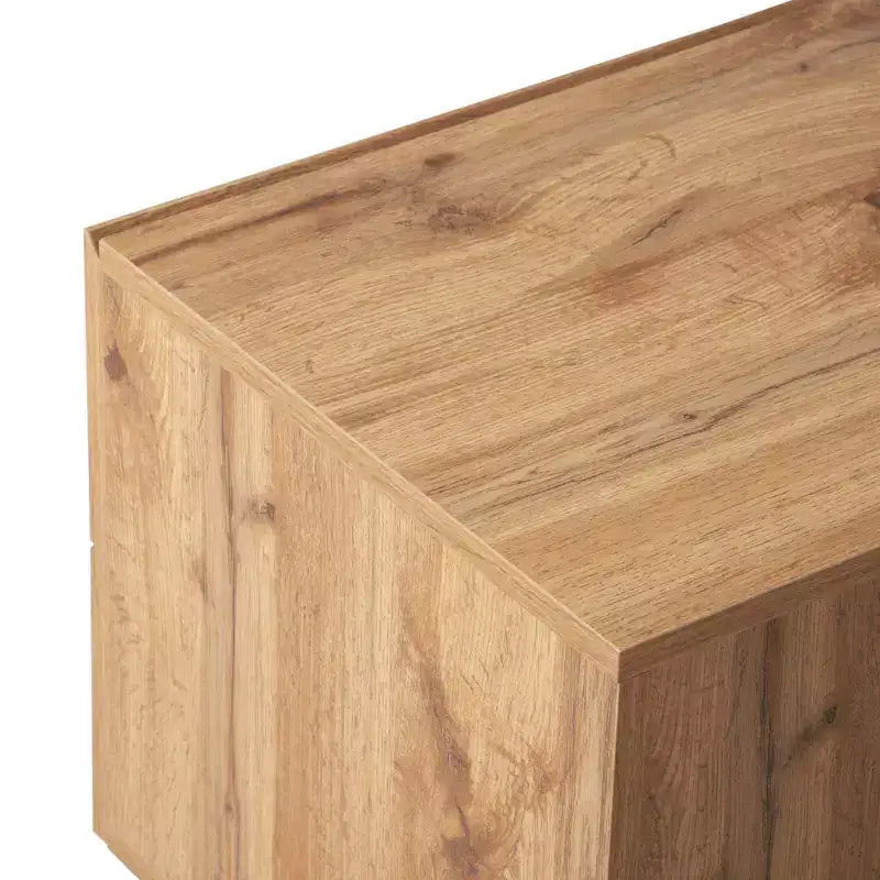 VIYET 77Meuble TV moderne pour TV 80", Meuble TV en MDF aspect bois naturel avec 3 portes abattantes et grand espace de rangement