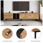 VIYET 77Meuble TV moderne pour TV 80", Meuble TV en MDF aspect bois naturel avec 3 portes abattantes et grand espace de rangement