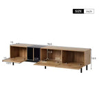 VIYET 77Meuble TV moderne pour TV 80", Meuble TV en MDF aspect bois naturel avec 3 portes abattantes et grand espace de rangement