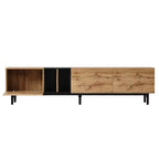 VIYET 77Meuble TV moderne pour TV 80", Meuble TV en MDF aspect bois naturel avec 3 portes abattantes et grand espace de rangement