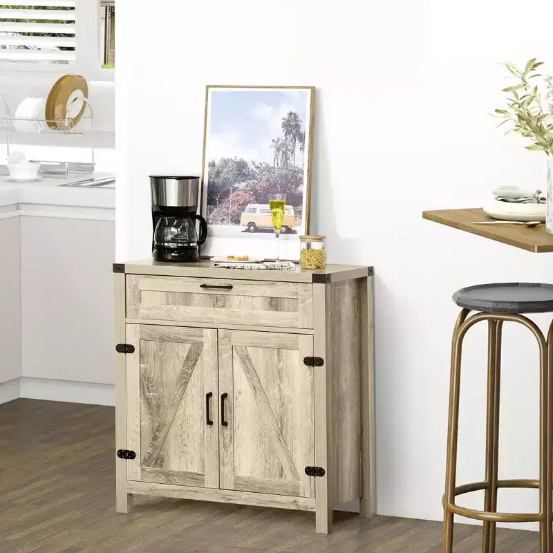 Meuble de rangement Homcom avec tiroir, buffet moderne de style rustique avec 2 portes coulissantes, meuble de bar à café, couleur chêne