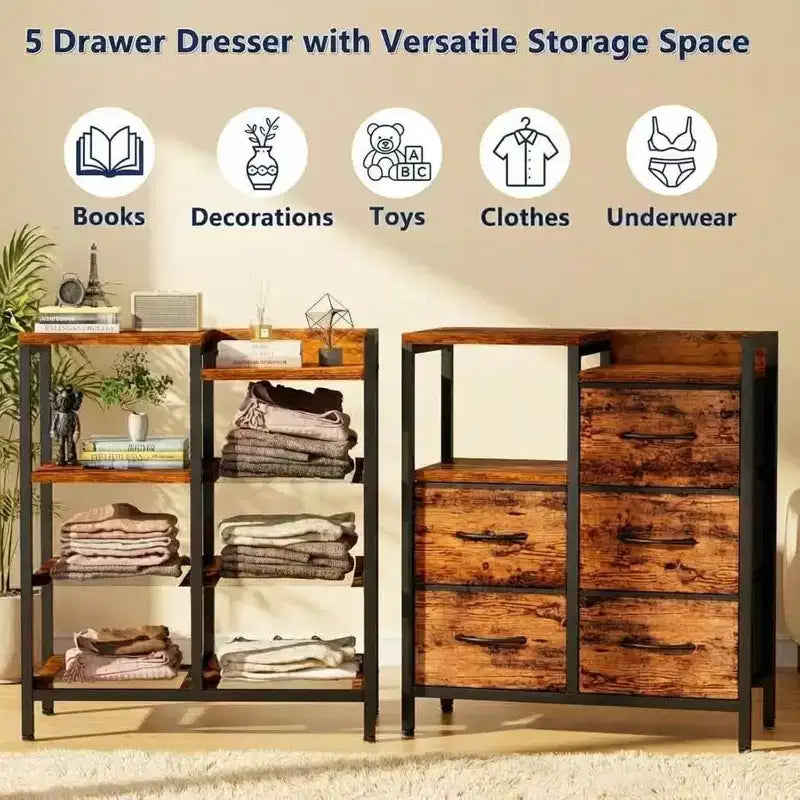 Meuble de classement mobile avec étagère ouverte, support d'imprimante roulant et classeur latéral en tissu pour bureau, compatible avec les dossiers de taille A4 ou Lettre