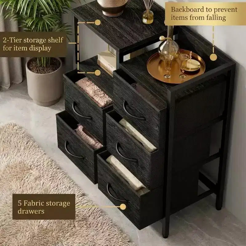 Meuble de classement mobile avec étagère ouverte, support d'imprimante roulant et classeur latéral en tissu pour bureau, compatible avec les dossiers de taille A4 ou Lettre
